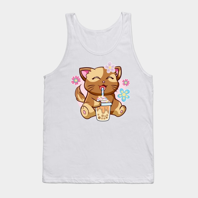 Boba Cat Tea Neko Girl Teen Bubble Kawaii Anime Japanese Tank Top by jodotodesign